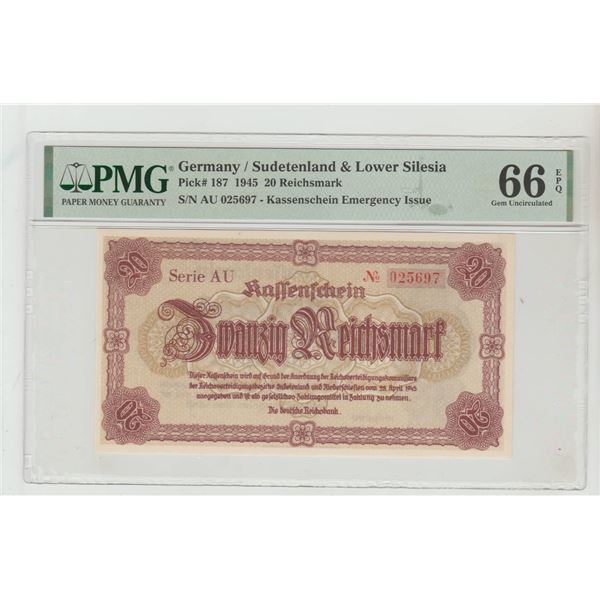 Germany, 20 Reichsmark, 1945 year, PMG 66