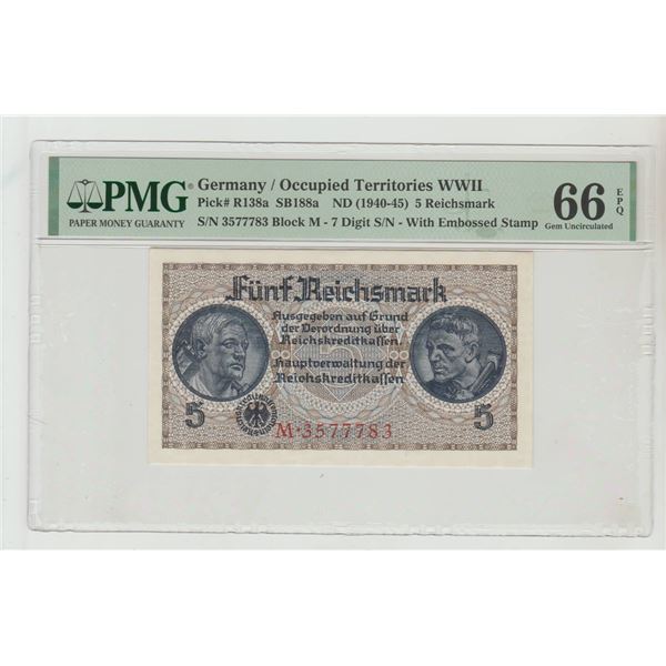 Germany, 5 Reichsmark, 1940 year, PMG 66
