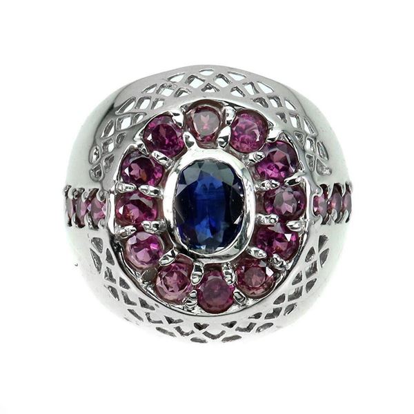 Natural Blue Kyanite & Rhodolite Garnet Ring