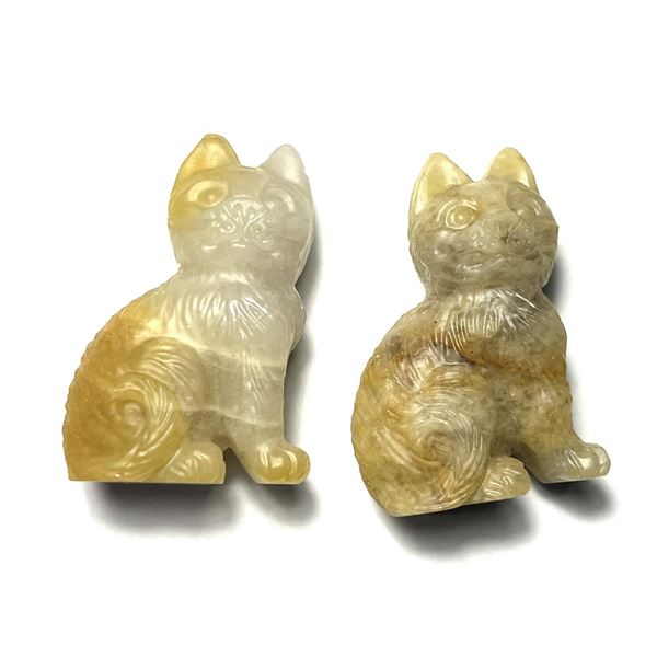 Natural Stone Hand Carved Kitten pair