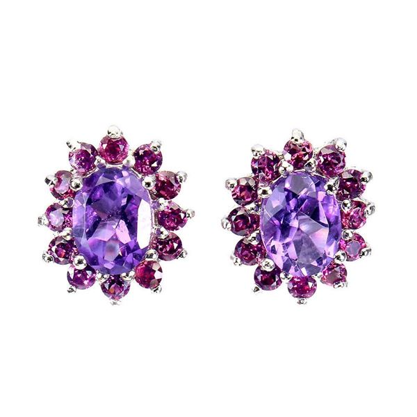 Natural Amethyst & Rhodolite Garnet Earrings