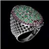 Image 2 : Natural Colombian  Emerald & Rhodolite Garnet Ring