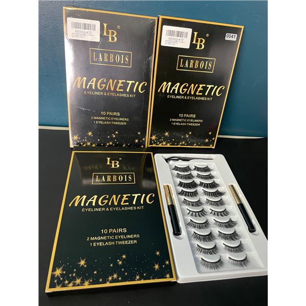 Lot of 3 Multi-Packs of Larbois Magnetic Eyelashes Kits w/ Eyeliner - 10 Pairs Per Box!