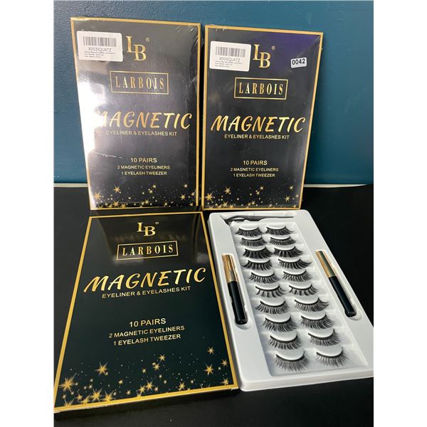 Lot of 3 Multi-Packs of Larbois Magnetic Eyelashes Kits w/ Eyeliner - 10 Pairs Per Box!