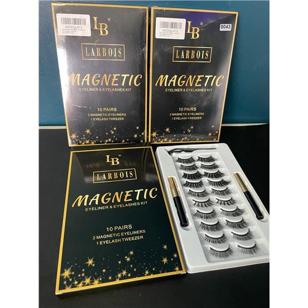 Lot of 3 Multi-Packs of Larbois Magnetic Eyelashes Kits w/ Eyeliner - 10 Pairs Per Box!