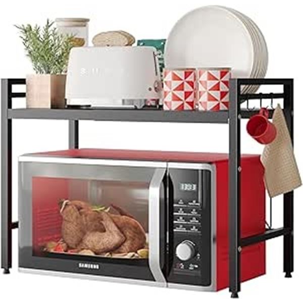 Lot of 1 Extendable Microwave Oven Rack - 2 Tier Metal Rack - For Microwaves/Kitchen Organization