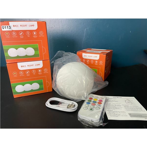 Lot of 3 Soccer Ball Style Silicone Night Lights/Color Changing Lamps