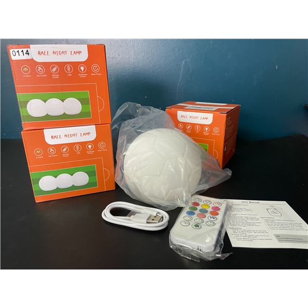 Lot of 3 Soccer Ball Style Silicone Night Lights/Color Changing Lamps
