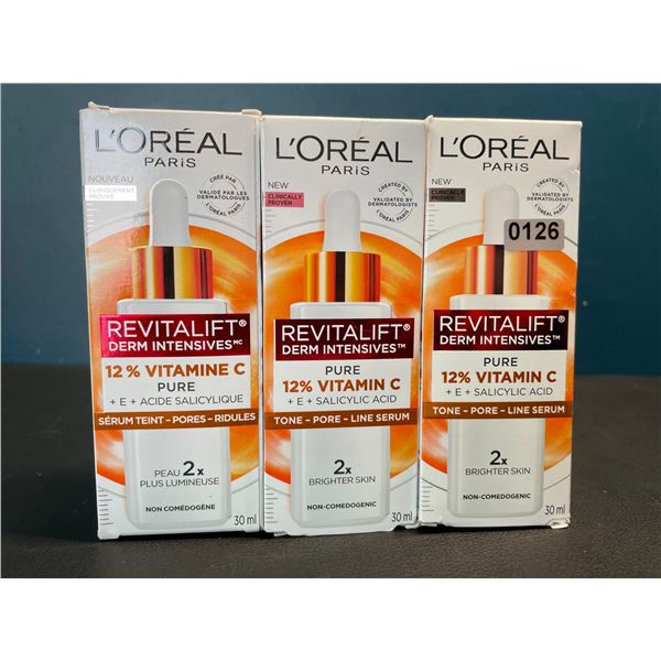 Lot of 3 Loreal Paris Revitalift Derm Intensives 12% Pure Vitamin C Skincare Serums