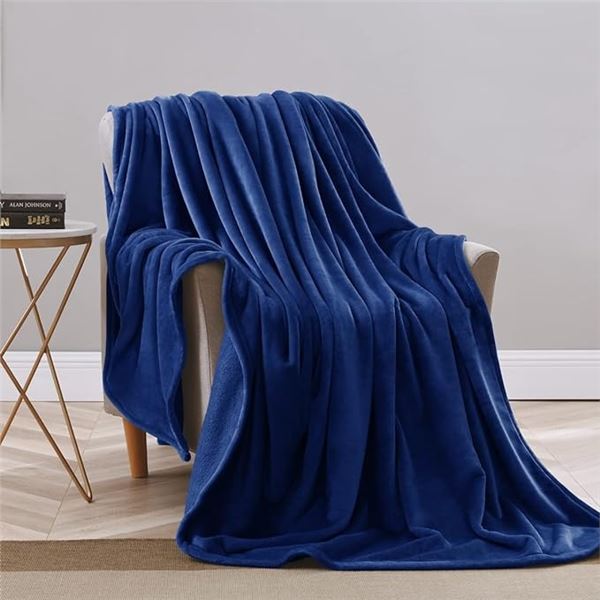Lot of 1 Fleece Super Soft Plush Blanket - King Size - Blue Colour