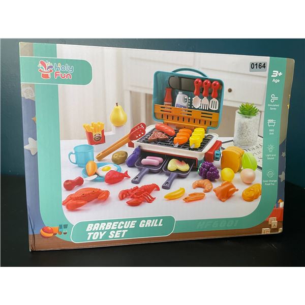 Lot of 1 Barbecue Grill Toy Set w/ Assorted Plastic Foods for Kids - Lights Up & Makes Sound