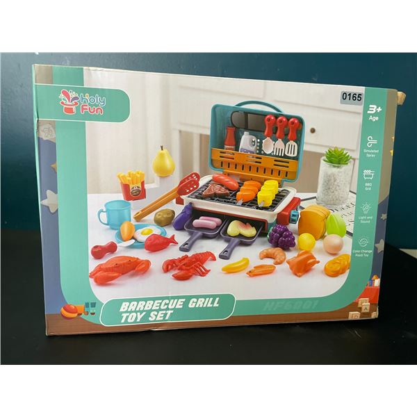 Lot of 1 Barbecue Grill Toy Set w/ Assorted Plastic Foods for Kids - Lights Up & Makes Sound