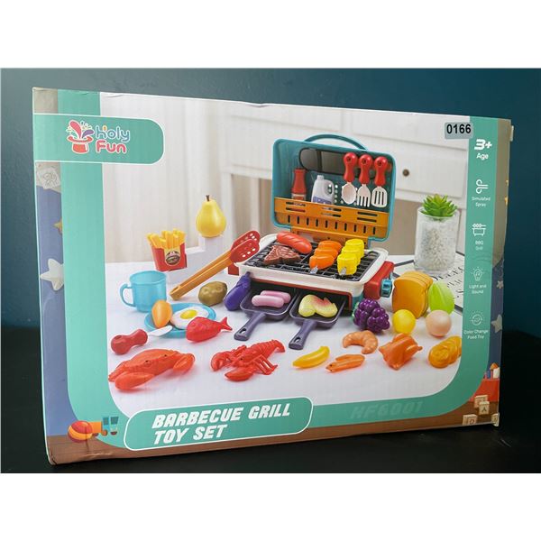 Lot of 1 Barbecue Grill Toy Set w/ Assorted Plastic Foods for Kids - Lights Up & Makes Sound