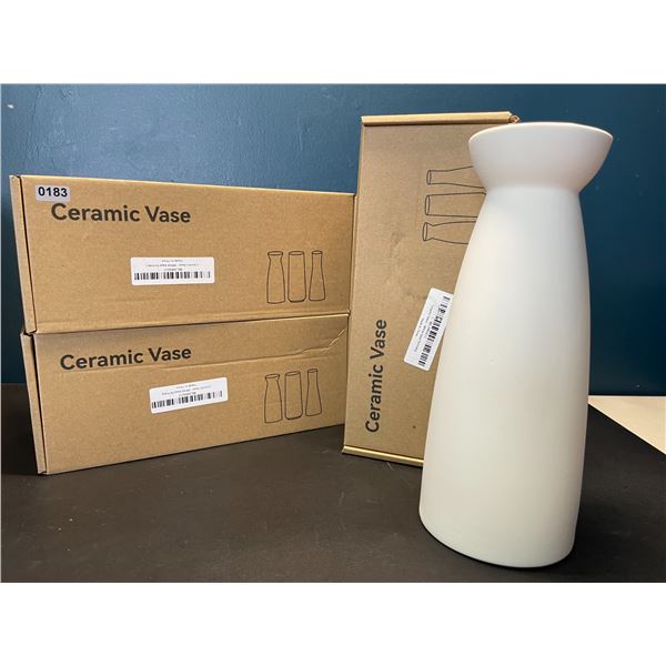 Lot of 3 Ceramic Vases - White - 9inch Height - Brand New!