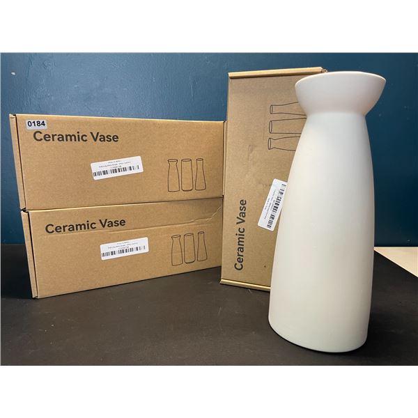Lot of 3 Ceramic Vases - White - 9inch Height - Brand New!
