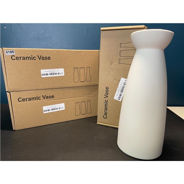 Lot of 3 Ceramic Vases - White - 9inch Height - Brand New!