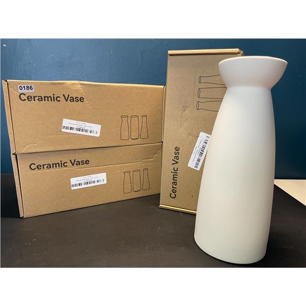 Lot of 3 Ceramic Vases - White - 9inch Height - Brand New!
