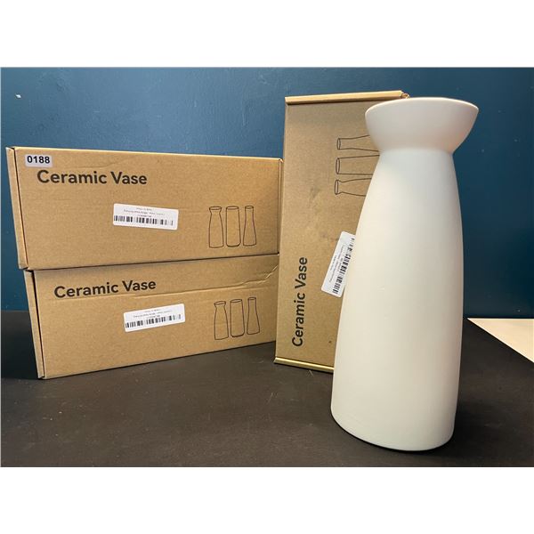 Lot of 3 Ceramic Vases - White - 9inch Height - Brand New!