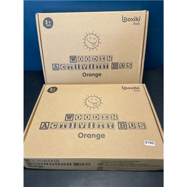 Lot of 2 Wooden Activity Bus Toys for Kids