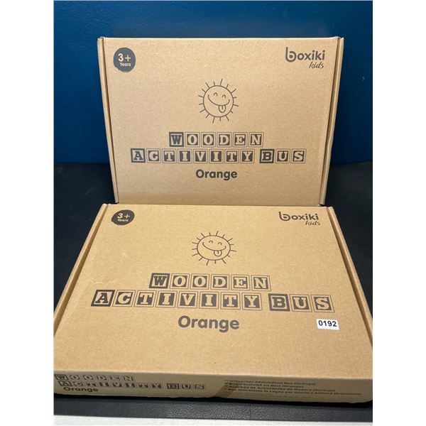 Lot of 2 Wooden Activity Bus Toys for Kids