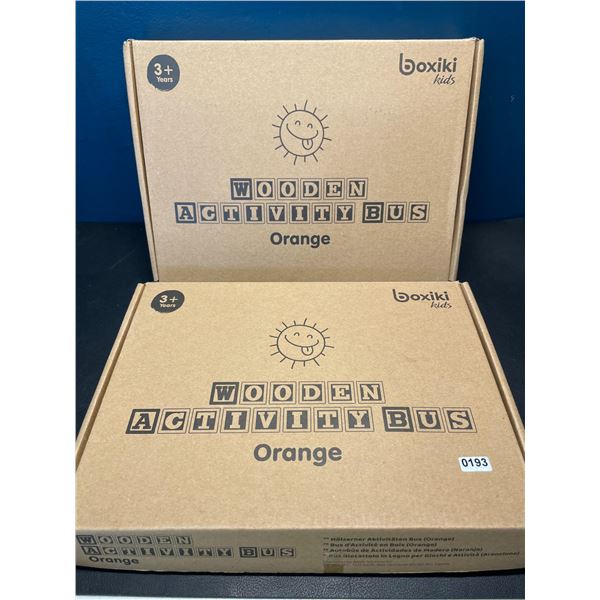 Lot of 2 Wooden Activity Bus Toys for Kids