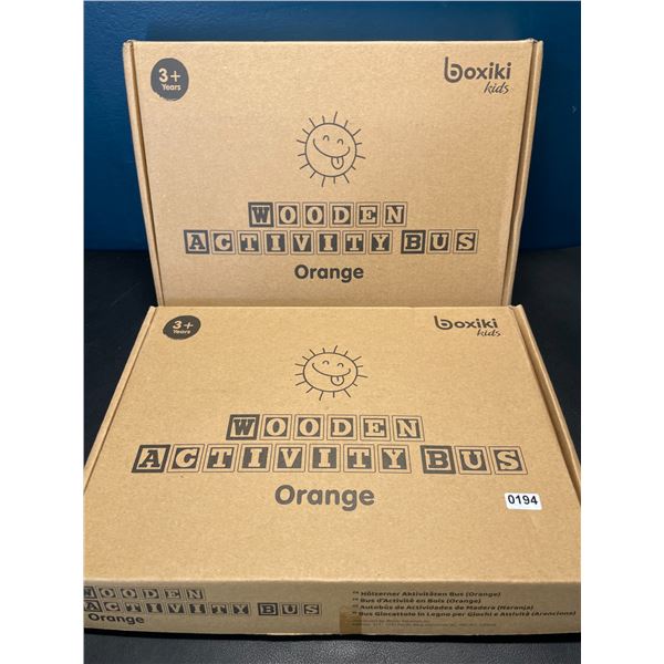 Lot of 2 Wooden Activity Bus Toys for Kids