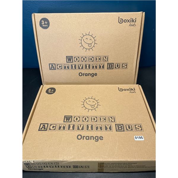 Lot of 2 Wooden Activity Bus Toys for Kids