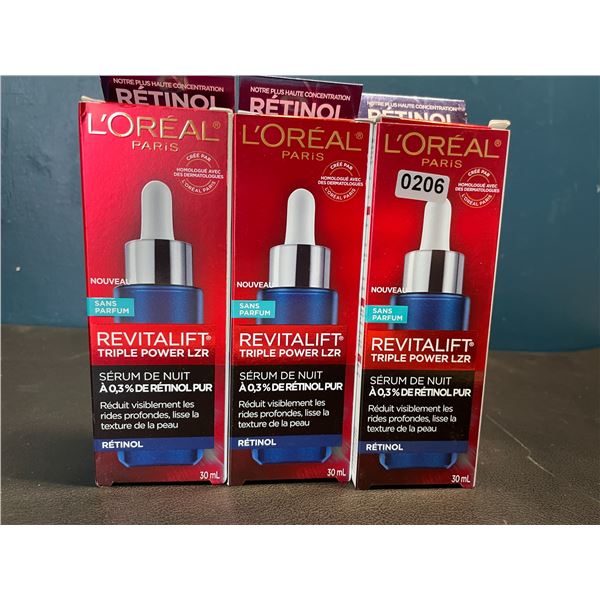 Lot of 3 Loreal Paris Night Retinol Serum for Face - Revitalift Triple Power LZR - Reduces Wrinkles