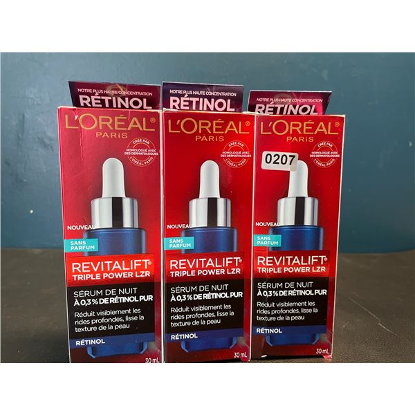 Lot of 3 Loreal Paris Night Retinol Serum for Face - Revitalift Triple Power LZR - Reduces Wrinkles