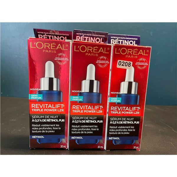 Lot of 3 Loreal Paris Night Retinol Serum for Face - Revitalift Triple Power LZR - Reduces Wrinkles