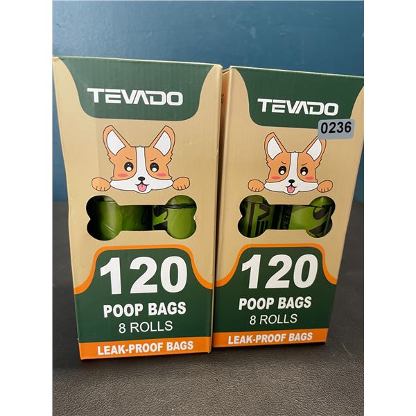 Lot of 2 boxes of Tevado Dog Poop Bags - 8 rolls per box/120 PCS