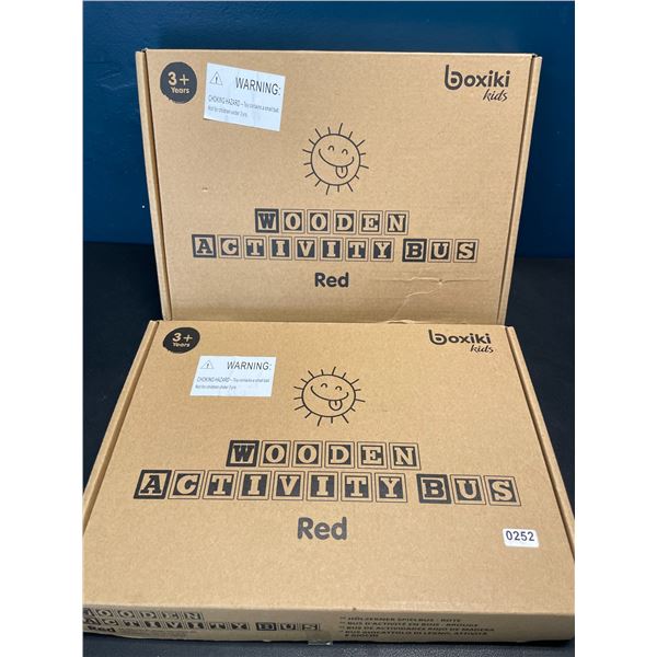 Lot of 2 Wooden Activity Bus Toys for Kids