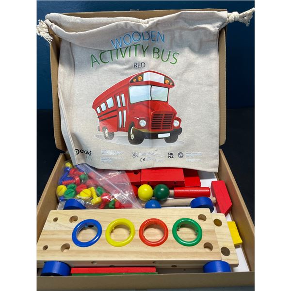 Lot of 2 Wooden Activity Bus Toys for Kids