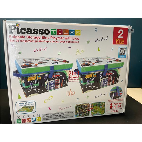 Lot of 1 Picasso Tiles Foldable Storage Bin/Playmat with Lids - 2 pack set