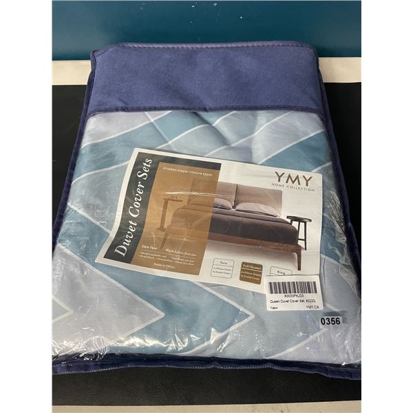 Lot of 1 YMY Home Collection Full/Queen Size Duvet Cover Set - Blue ZigZag Design
