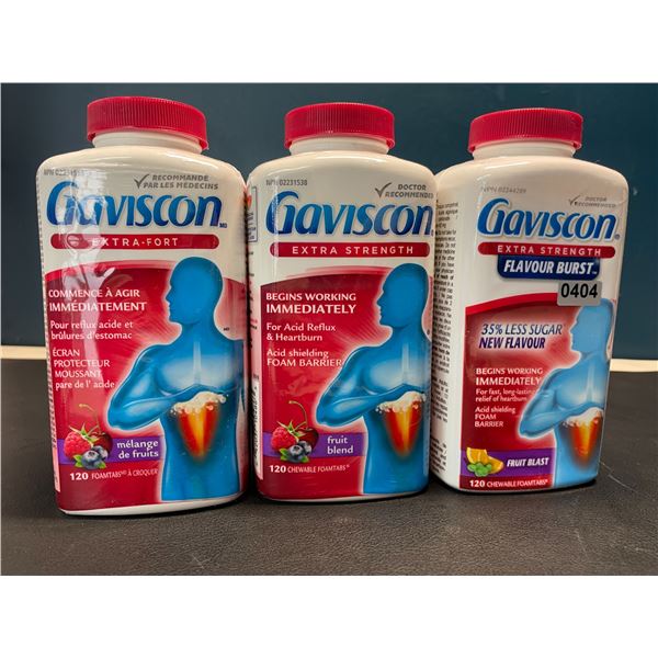 Lot of 3 Gaviscon Extra Strength - For Acid Reflux & Heartburn - Fruit Blend - 120 Tablets Each