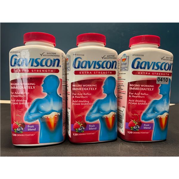 Lot of 3 Gaviscon Extra Strength - For Acid Reflux & Heartburn - Fruit Blend - 120 Chewable Tabs