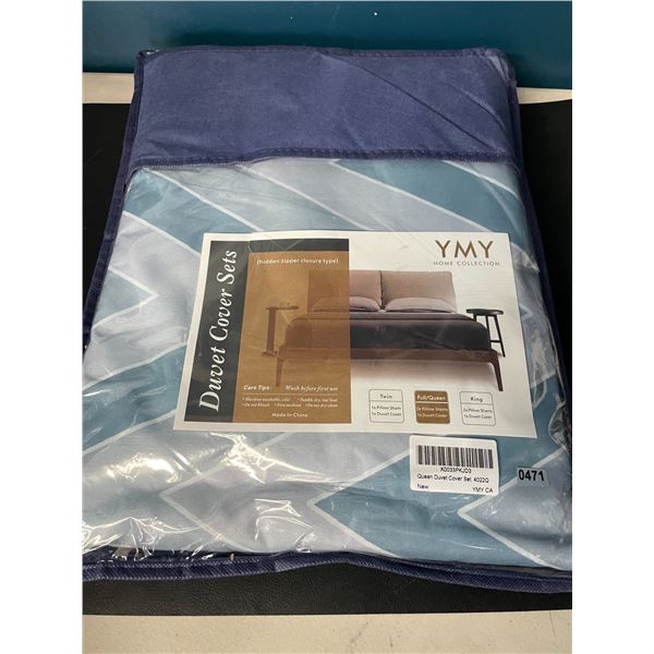 Lot of 1 YMY Home Collection Full/Queen Size Duvet Cover Set - Blue ZigZag Design