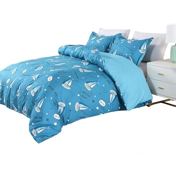 Lot of 1 YMY Home Collection Full/Queen Size Duvet Cover Set - Sail Boat Design