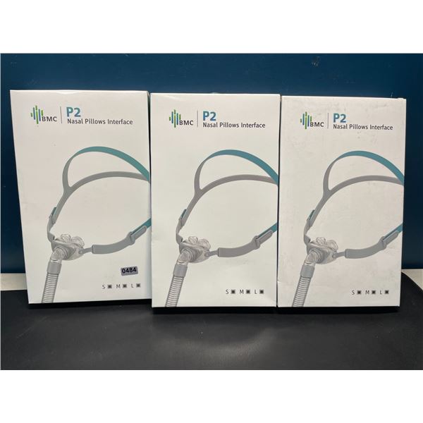 Lot of 3 P2 Nasal Pillow Interface Silicone Masks for CPAP/Sleep Apnea Machines