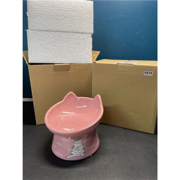 Lot of 2 Raised/Elevated Cat Food Bowls - Pink