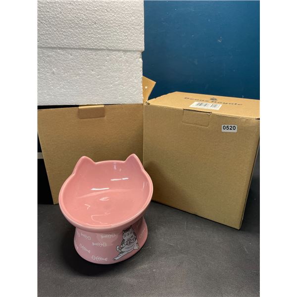 Lot of 2 Raised/Elevated Cat Food Bowls - Pink