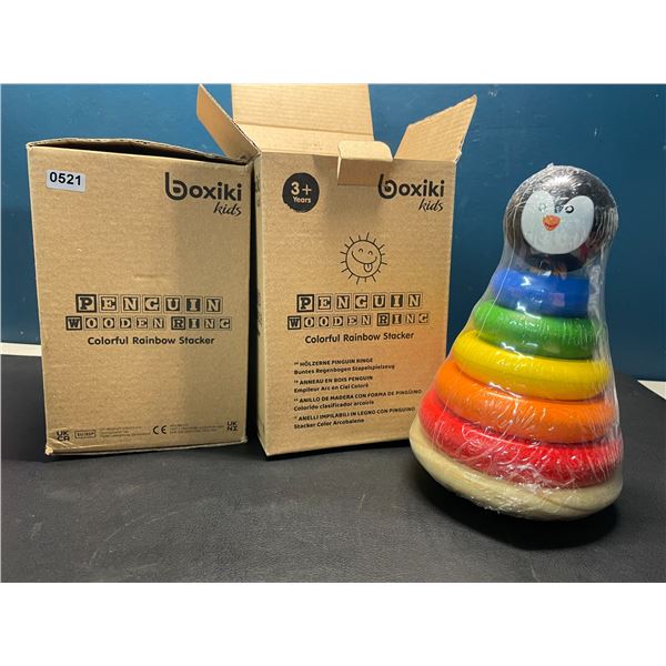 Lot of 2 Boxiki Kids Penguin Wooden Ring Stacker Toys