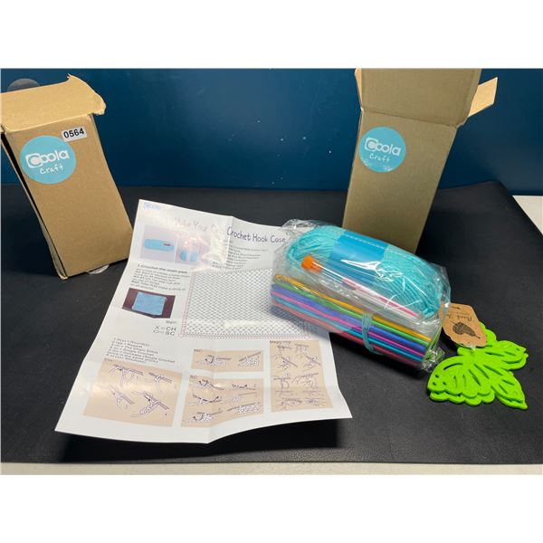 Lot of 2 Ergonomic Crochet Hook Sets w/ Yarn to Make DIY Crochet Hook Case - Brand New!