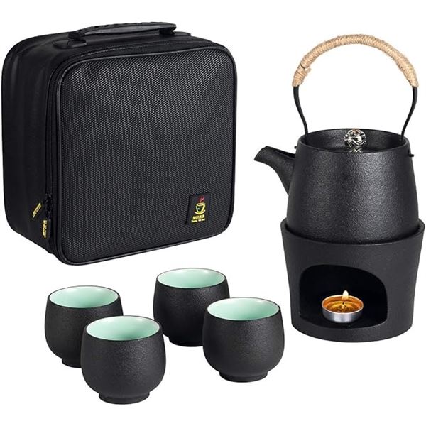 Lot of 1 Travel Ceramic Teapot Set w/ Stovetop Warmer - Great for Outdoors, Camping, etc.