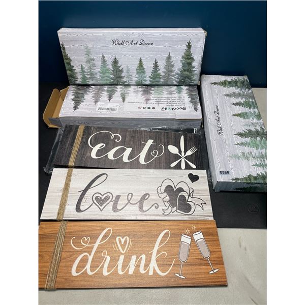 Lot of 3 Boxes of Home-Decor Signs; 3PCS per box; "Eat" "Love" & "Drink" - 9 total