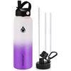 Image 1 : Lot of 1 Sendestar Double Wall Stainless Steel Insulated Water Bottle - 1.2L (40oz) - White/Purple