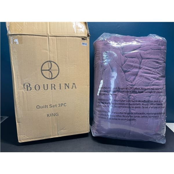 Lot of 1 Bourina King Size Reversible Quilt/Bedding Set - 3PCS - Purple