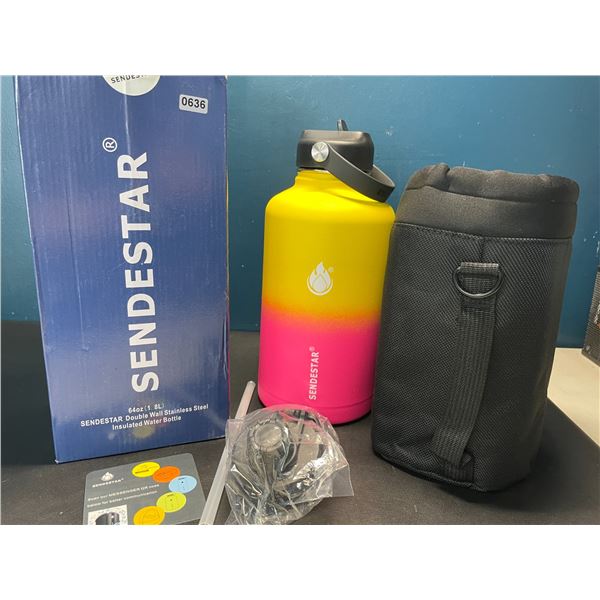 Lot of 1 Sendestar Double Wall Stainless Steel Insulated Water Bottle - 1.8L (64oz) (Yellow/Pink)