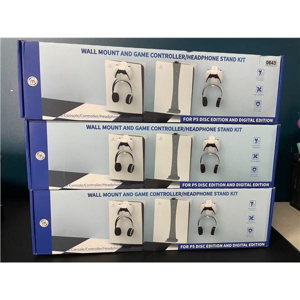 Lot of 3 Playstation 5 Wall Mount and Game Controller/Headphone Stand Kits